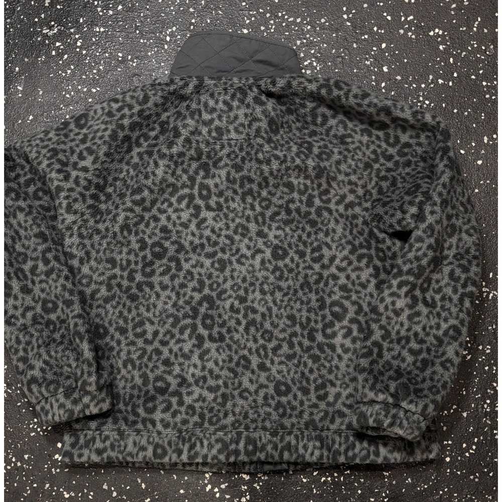 Abercrombie Fitch Leopard Fleece Cheetah Jacket Women M Gray Quilted Super Cozy - Picture 5 of 15